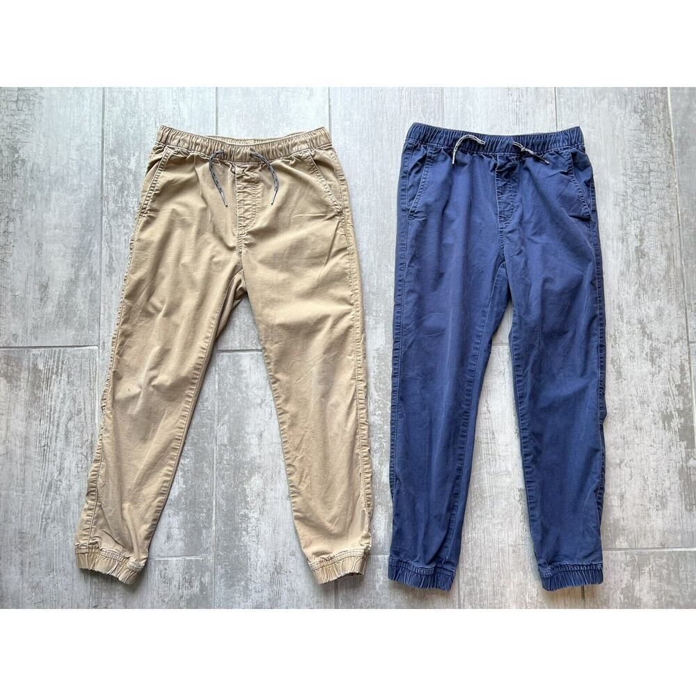 GAP Kids Boys Set Lot of 2 Navy Khaki Drawstring Everyday Joggers Pants L 10-11